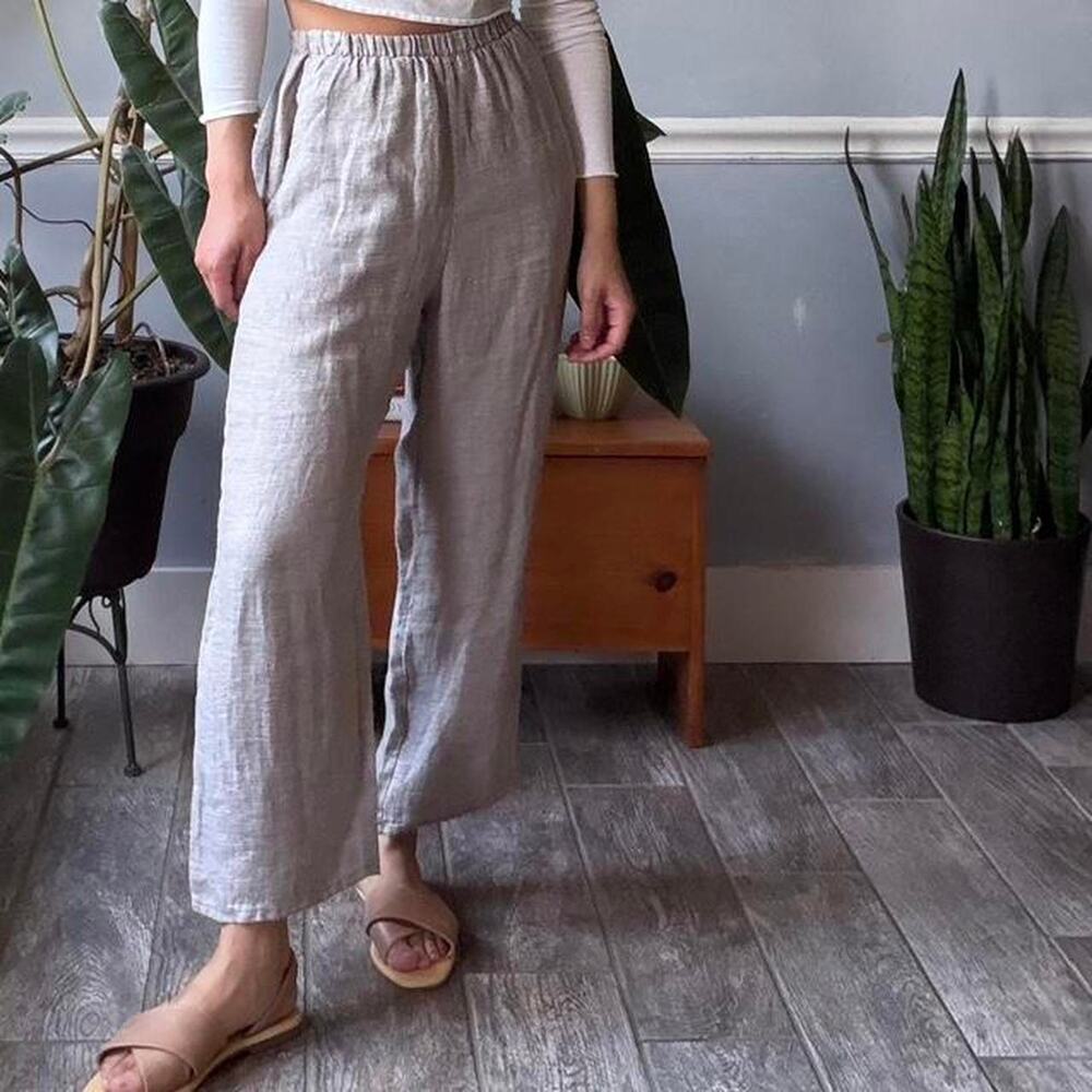 Flax linen wide leg pants (P)